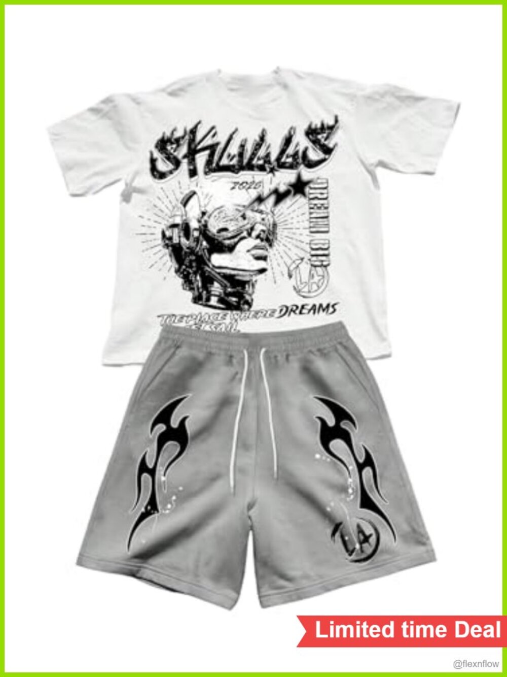 Men's Oversized Graphic 2 Piece Short Set Streetwear Gym Casual